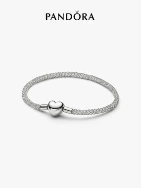 Pandora Heart Clasp Sparkling Mesh Bracelet, Platinum Plated